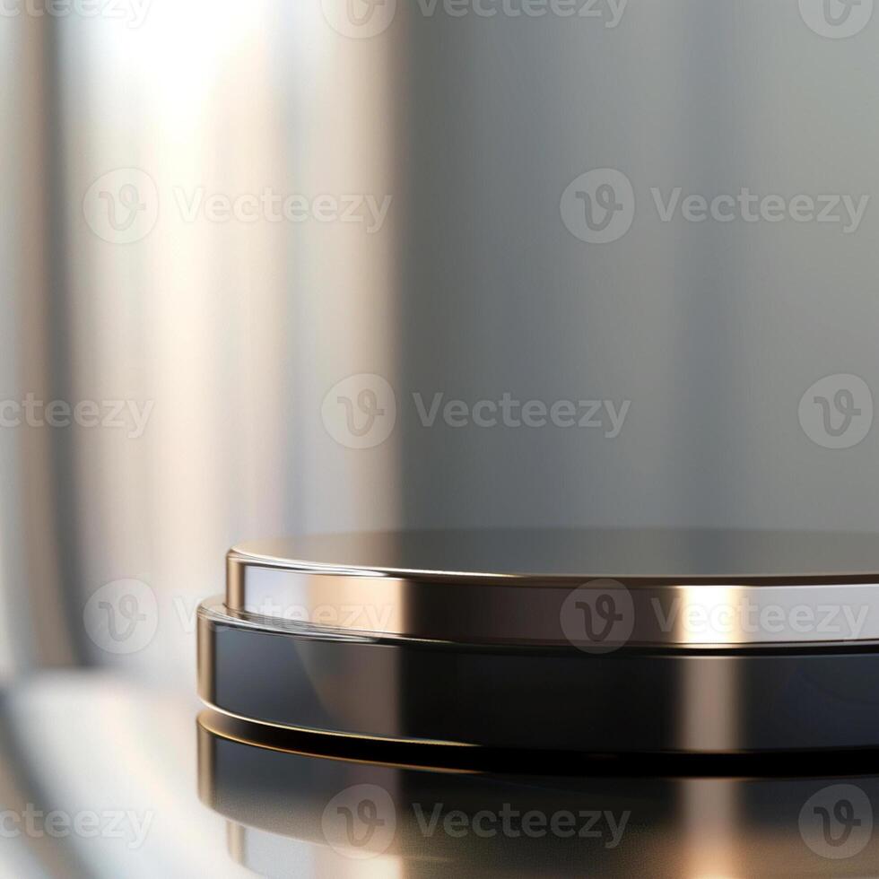 A black and silver circular object on a table photo