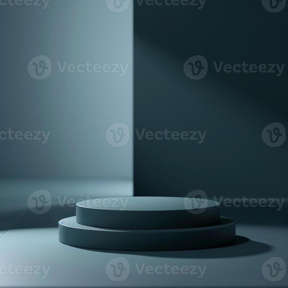 An empty podium in front of a wall photo