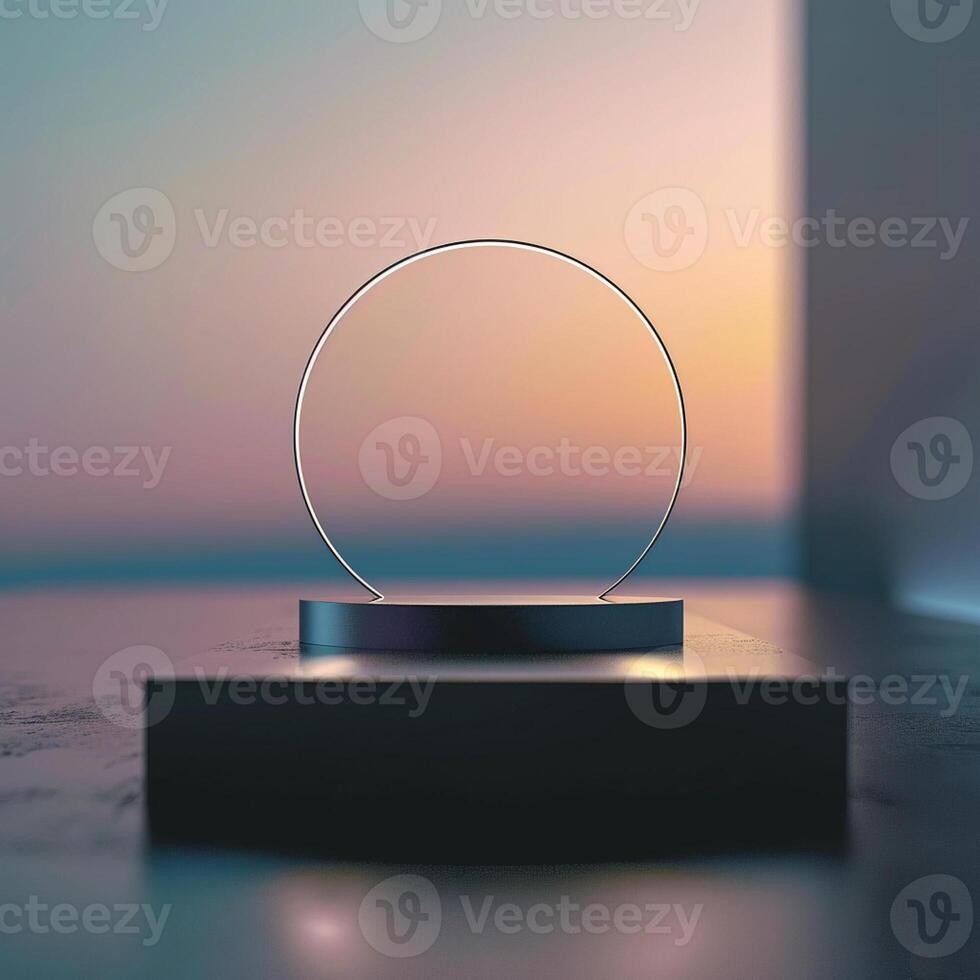 A circular light is sitting on a table photo