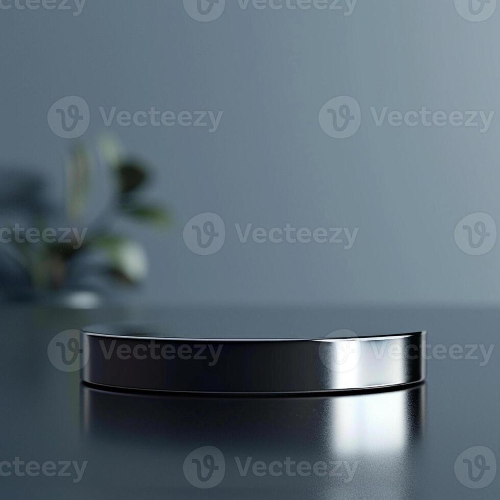 A black and silver ring on a table photo