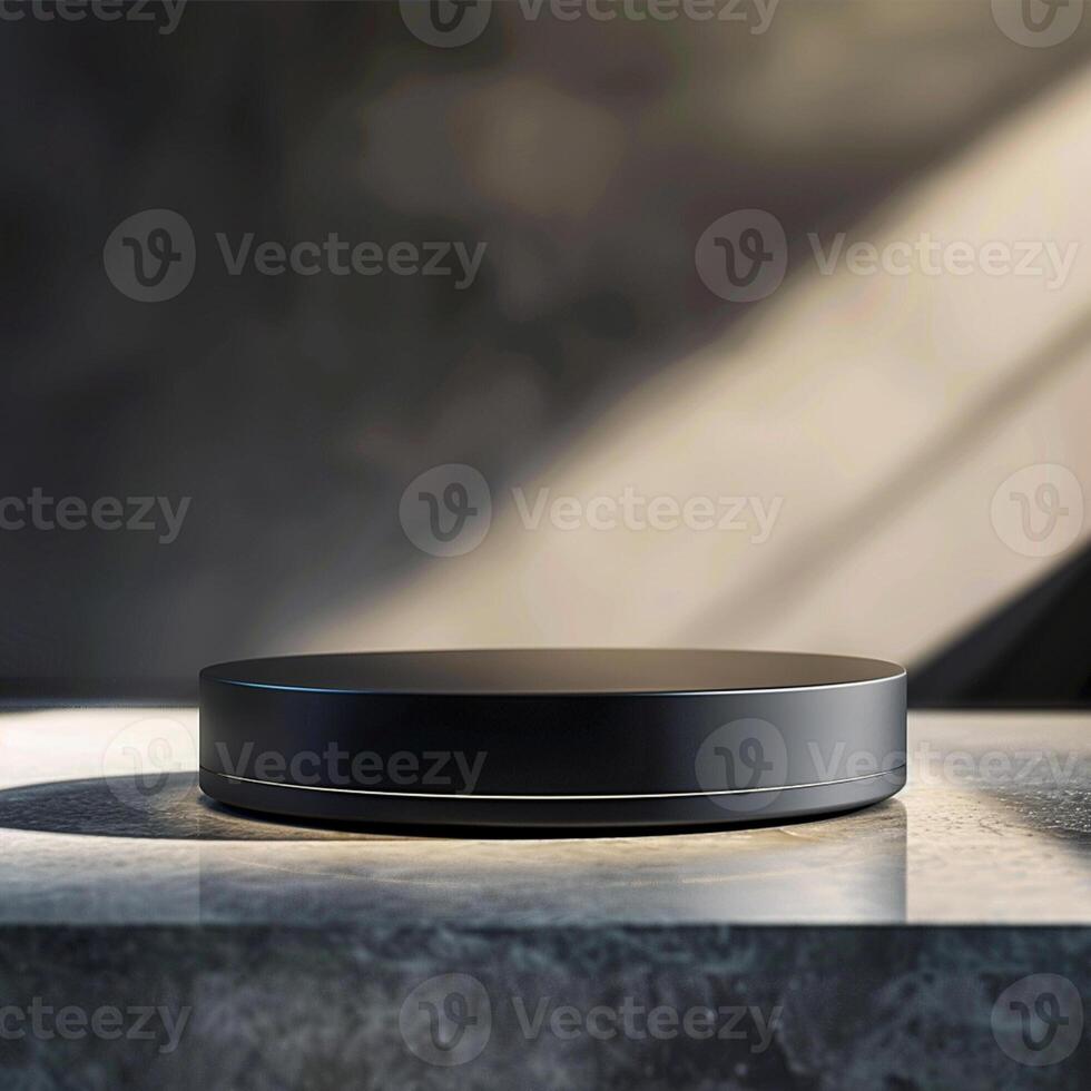 A black circular object sitting on top of a table photo