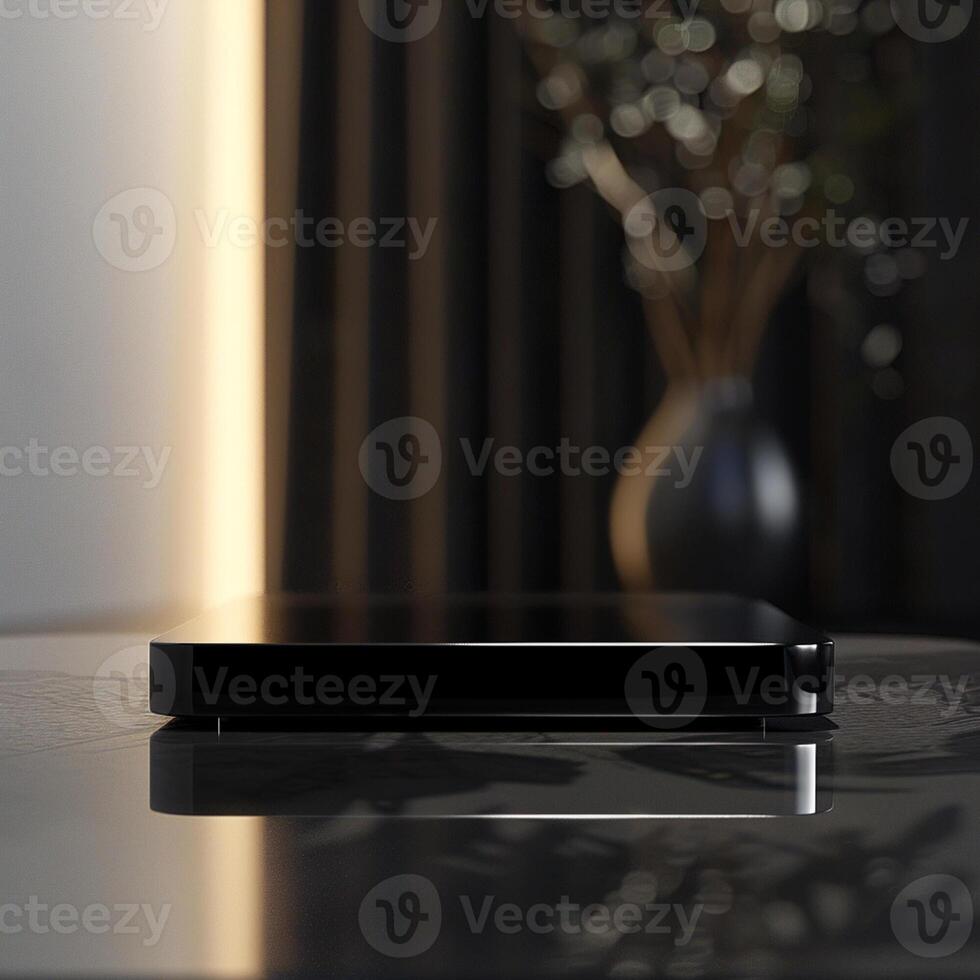 A black dvd player sitting on a table photo