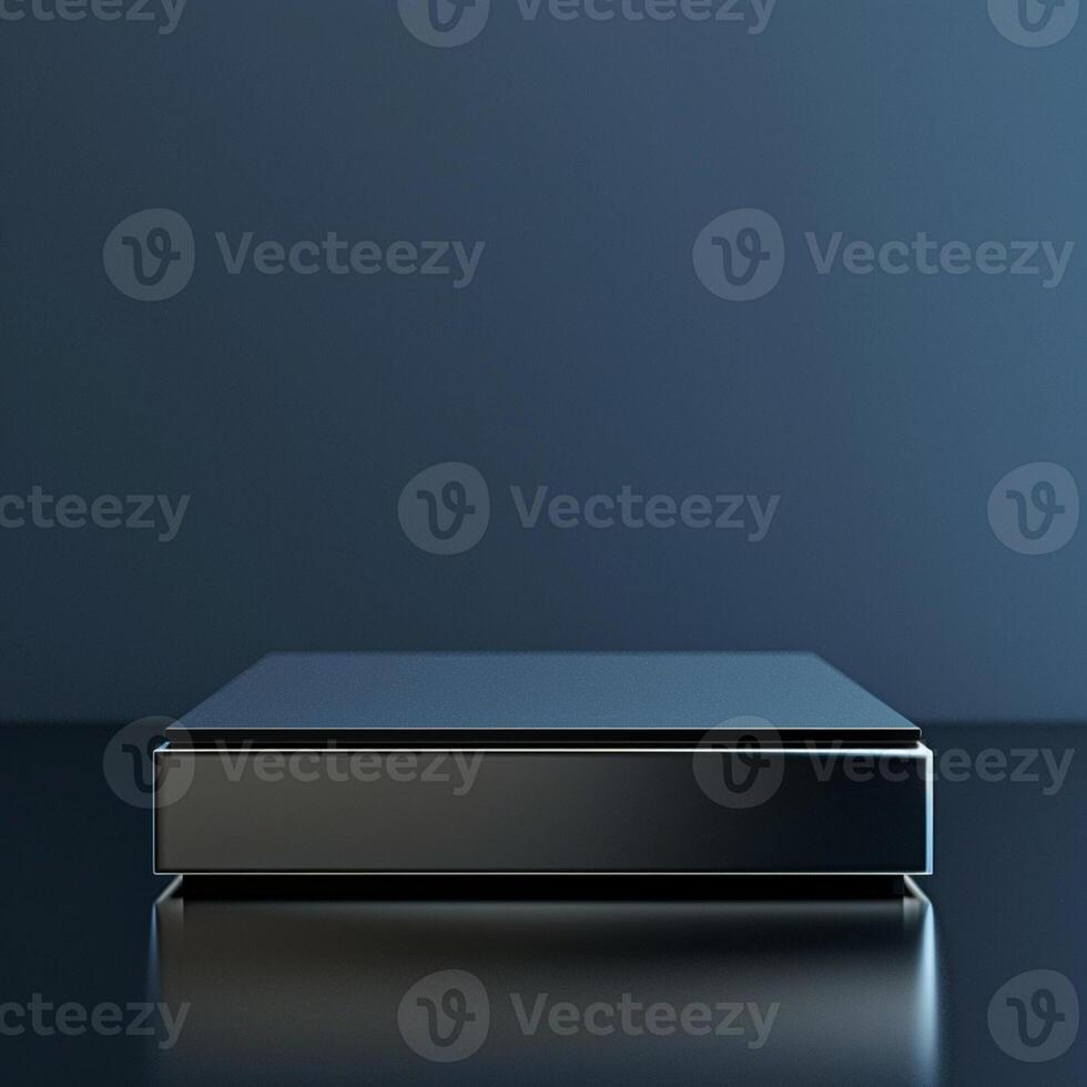 A black box sitting on a table with a blue background photo