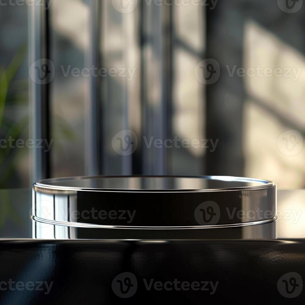 A black and white photo of a table with a glass top