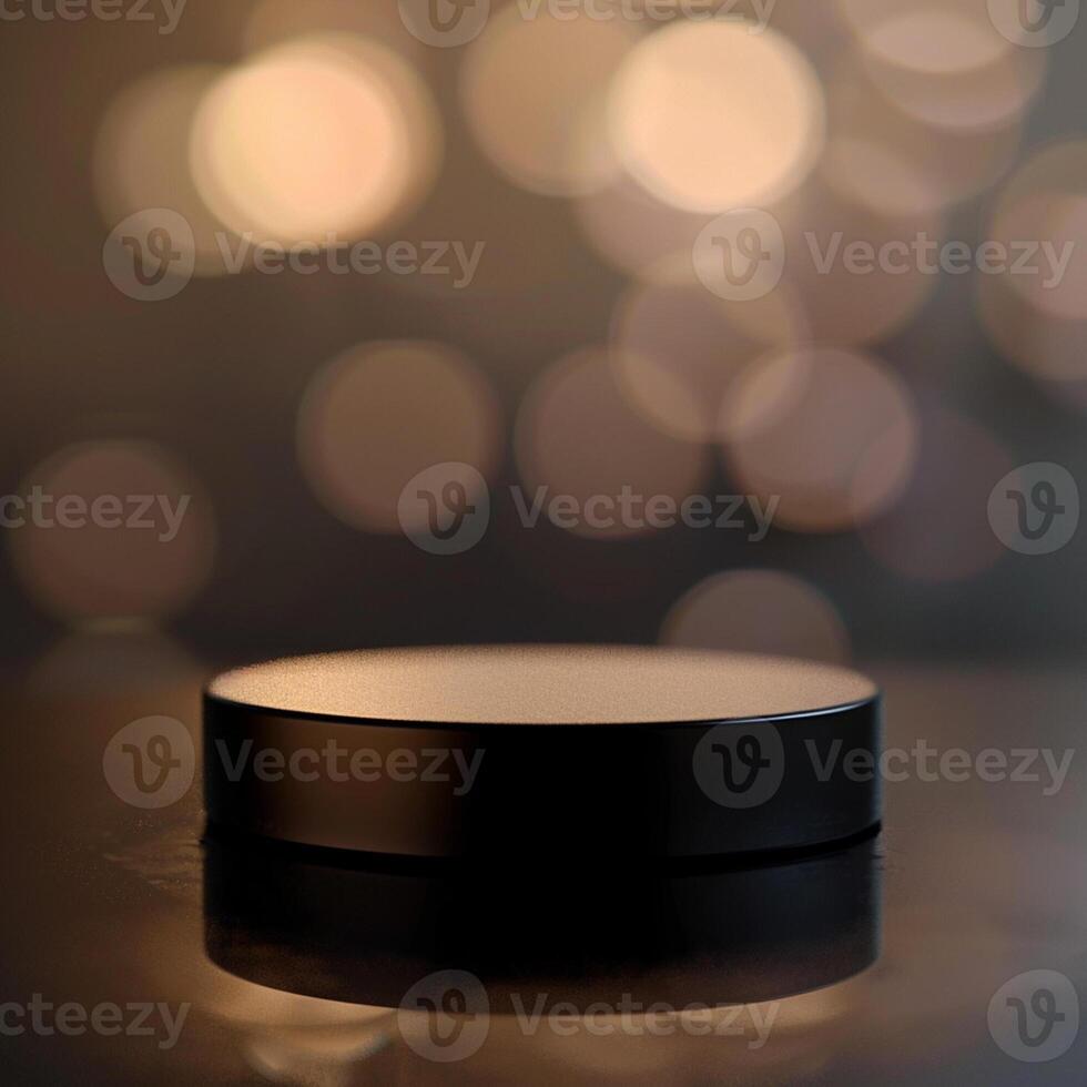 A black round object on a table with a blurred background photo