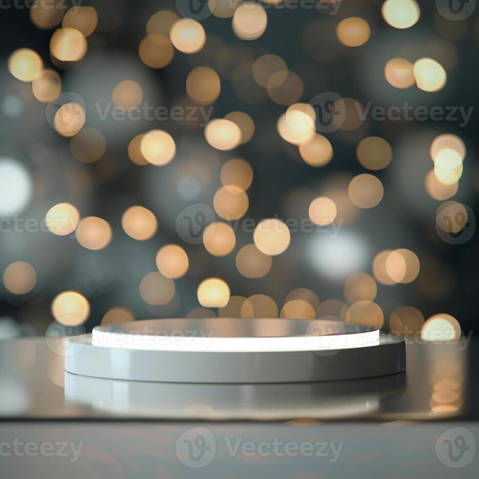 A white light on a table in front of a blurred background photo
