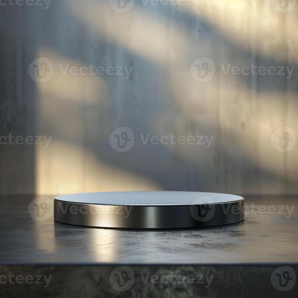A round metal plate on a concrete floor photo