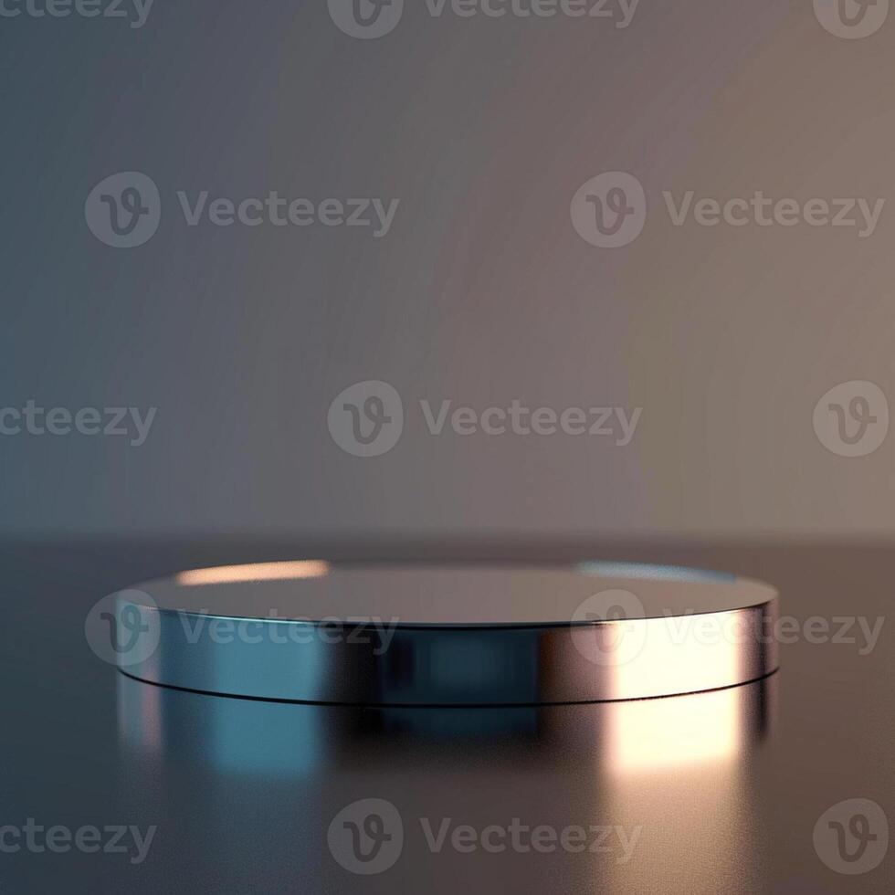 A silver circular object on a table photo