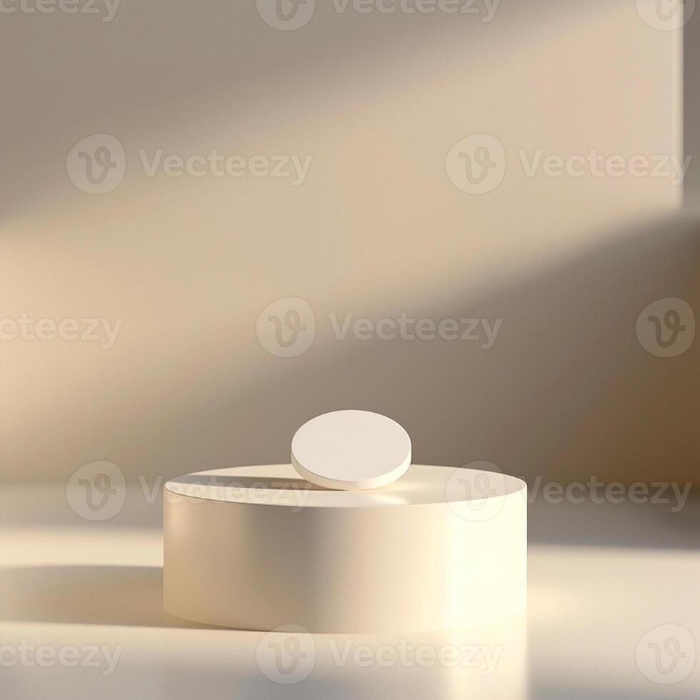 A white round object on a table in front of a window photo