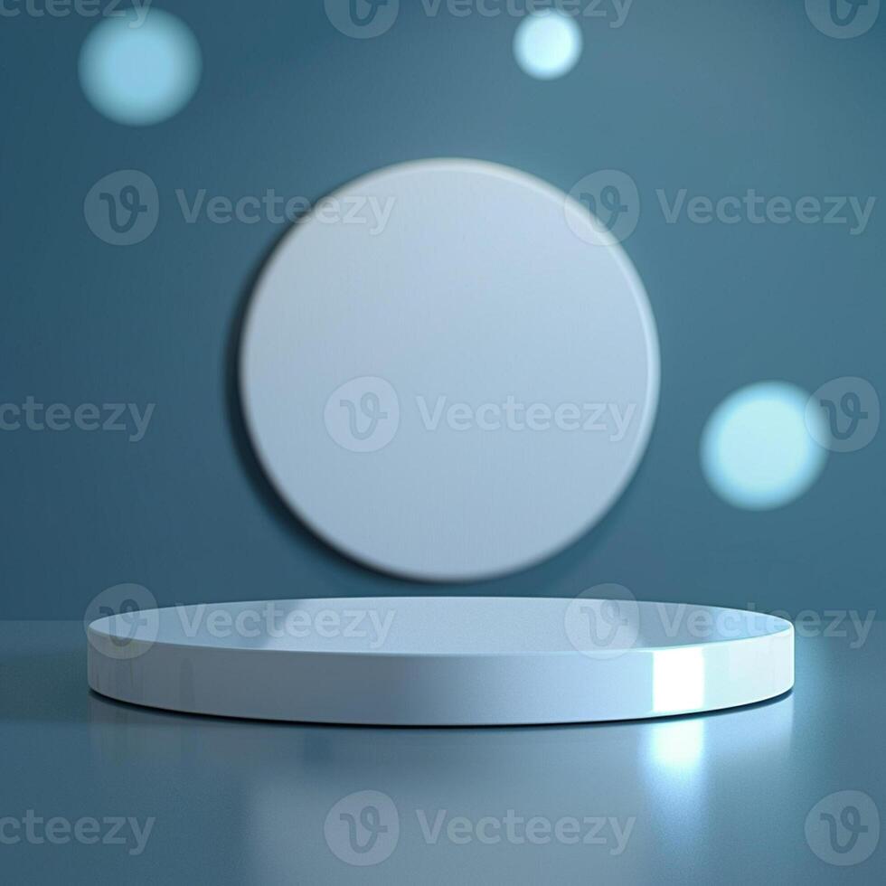 3d render of a round white pedestal on a blue background photo