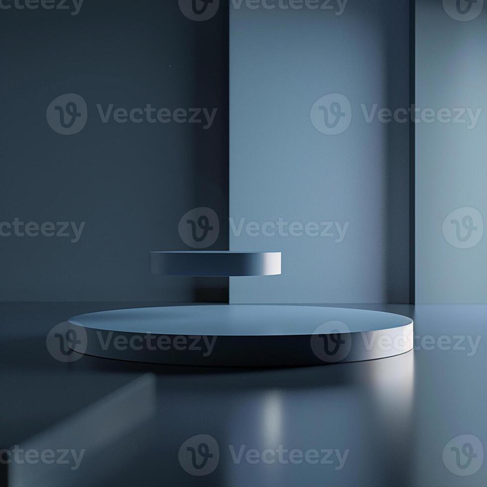 A blue table with a white object on top photo
