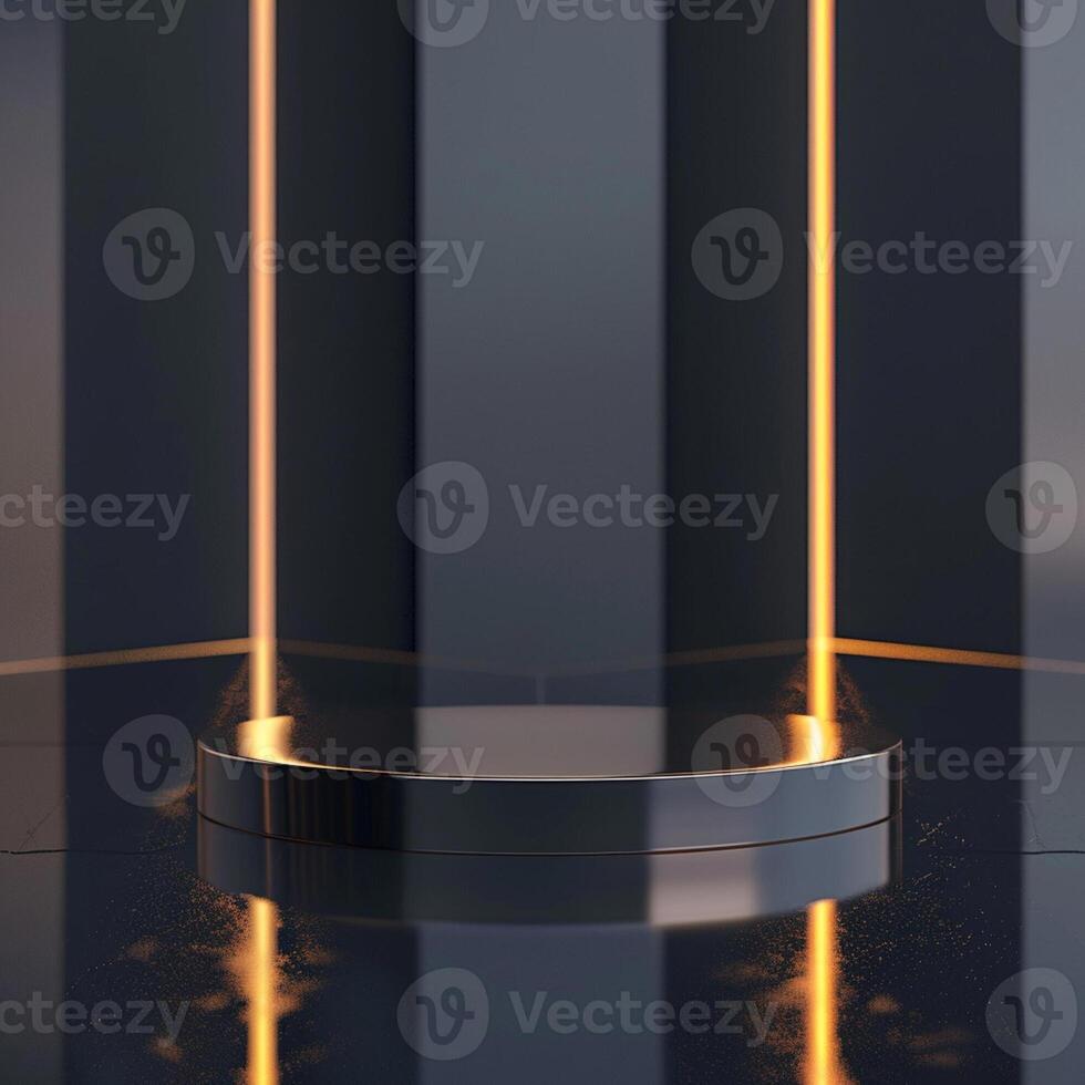 A black and gold podium with a light shining on it photo