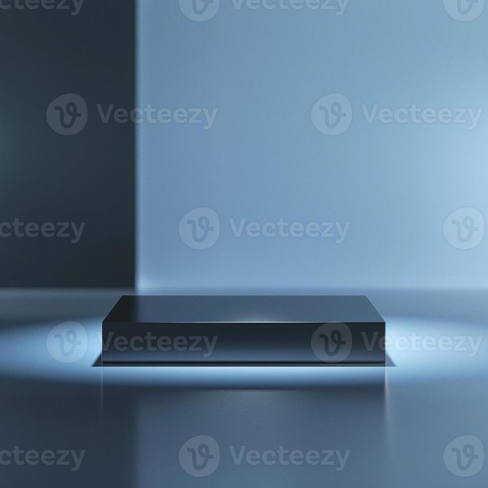 An empty black box on a table in front of a wall photo