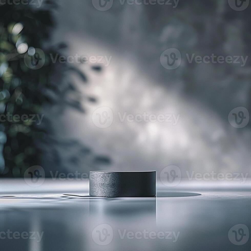 A black box sitting on a table in front of a plant photo