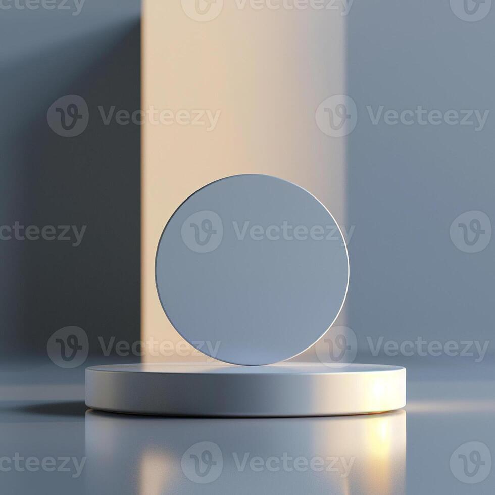 A white round object on a table in front of a wall photo