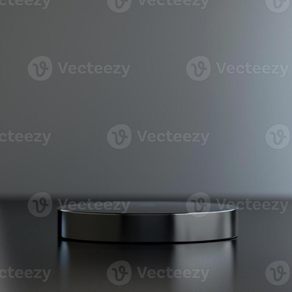 A black round object on a table with a gray background photo