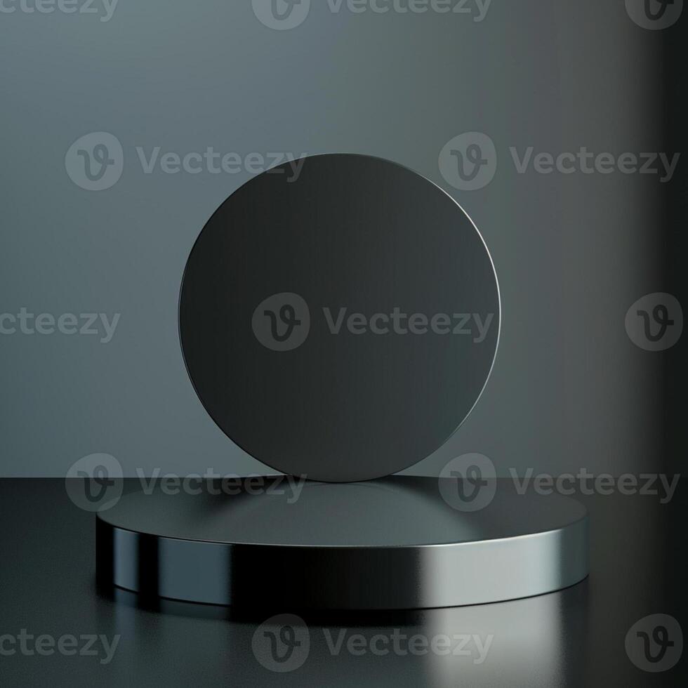 A black round object on a table with a copy space photo