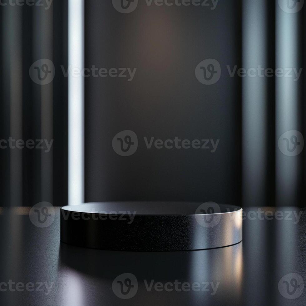 Black round table on a dark table with a light photo