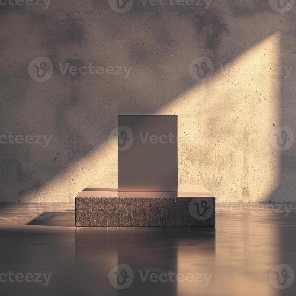A square box sitting on a concrete floor photo