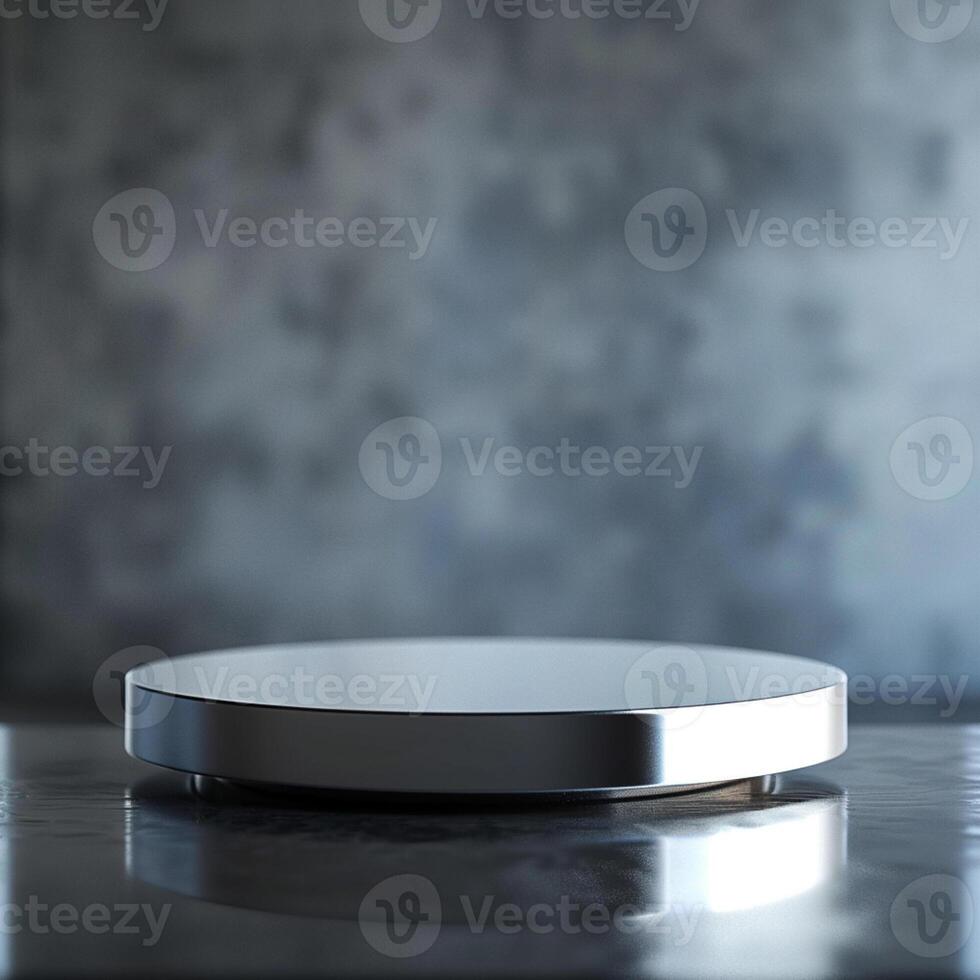 A silver plate on a table with a dark background photo