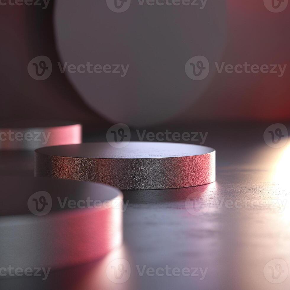 Three round metal pedestals on a dark surface photo