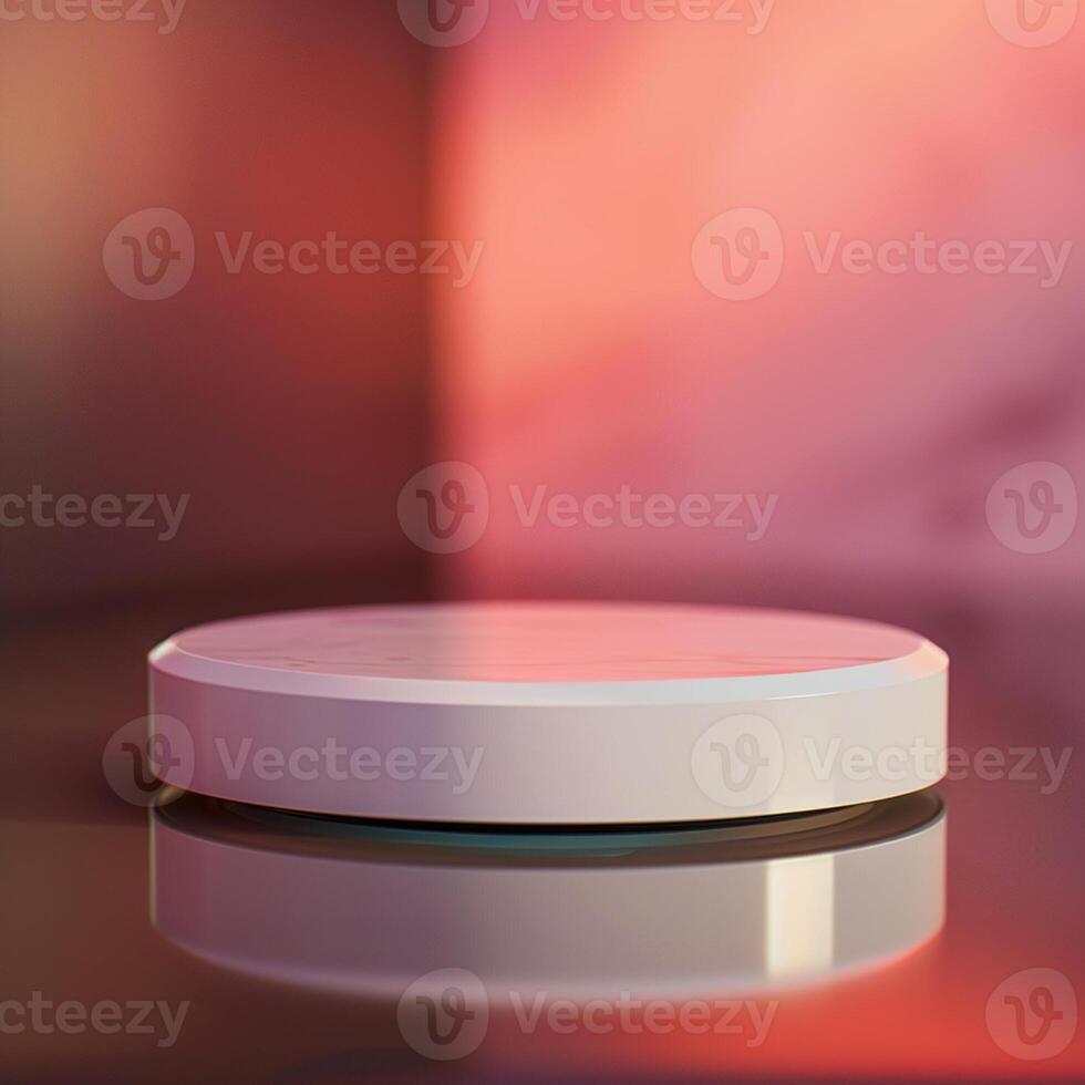 A white round object on a table with a red background photo