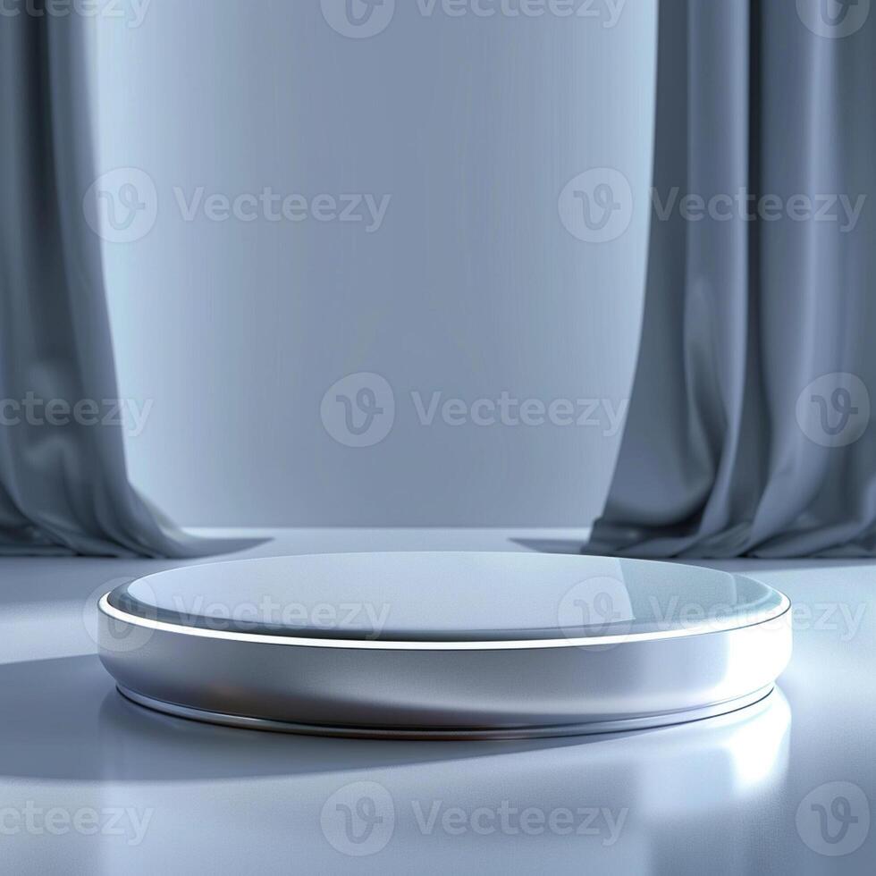 An empty podium in front of a curtain photo