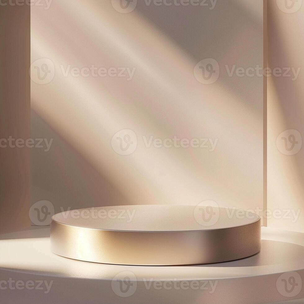 Round podium in a white room with sunlight photo