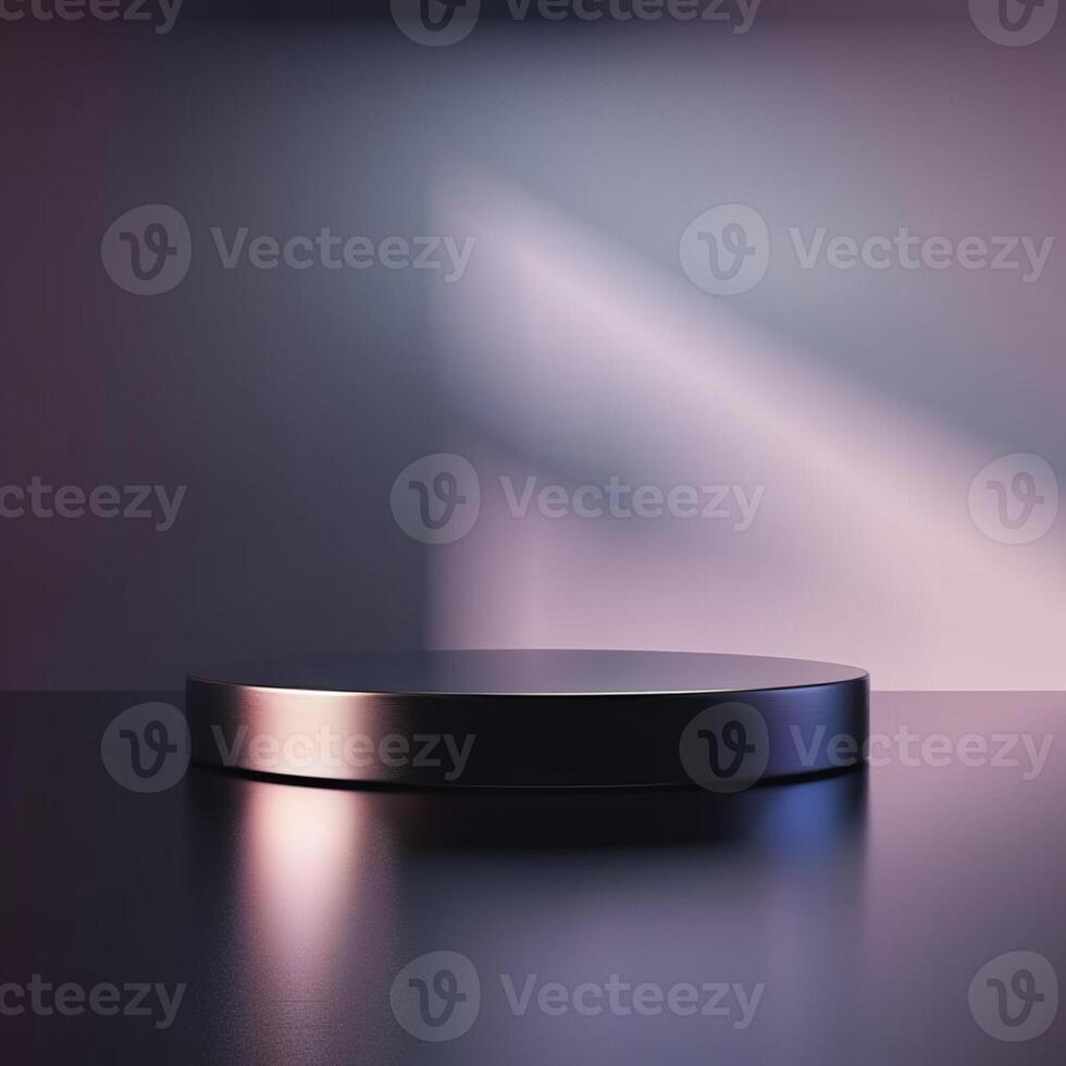 An empty podium on a table with a light shining on it photo