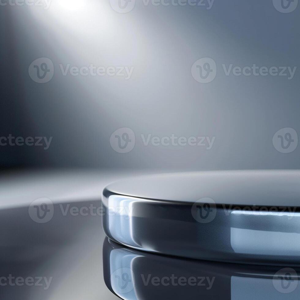 A silver round table with a spotlight on it photo