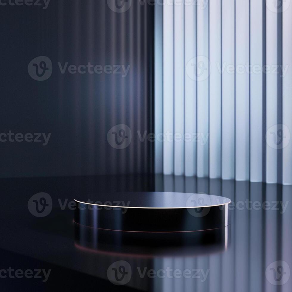 An empty podium in front of a window photo