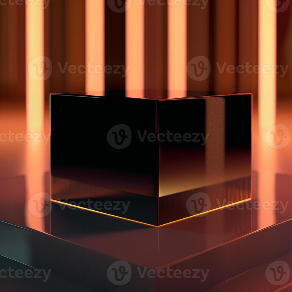 A black cube sitting on top of a table photo
