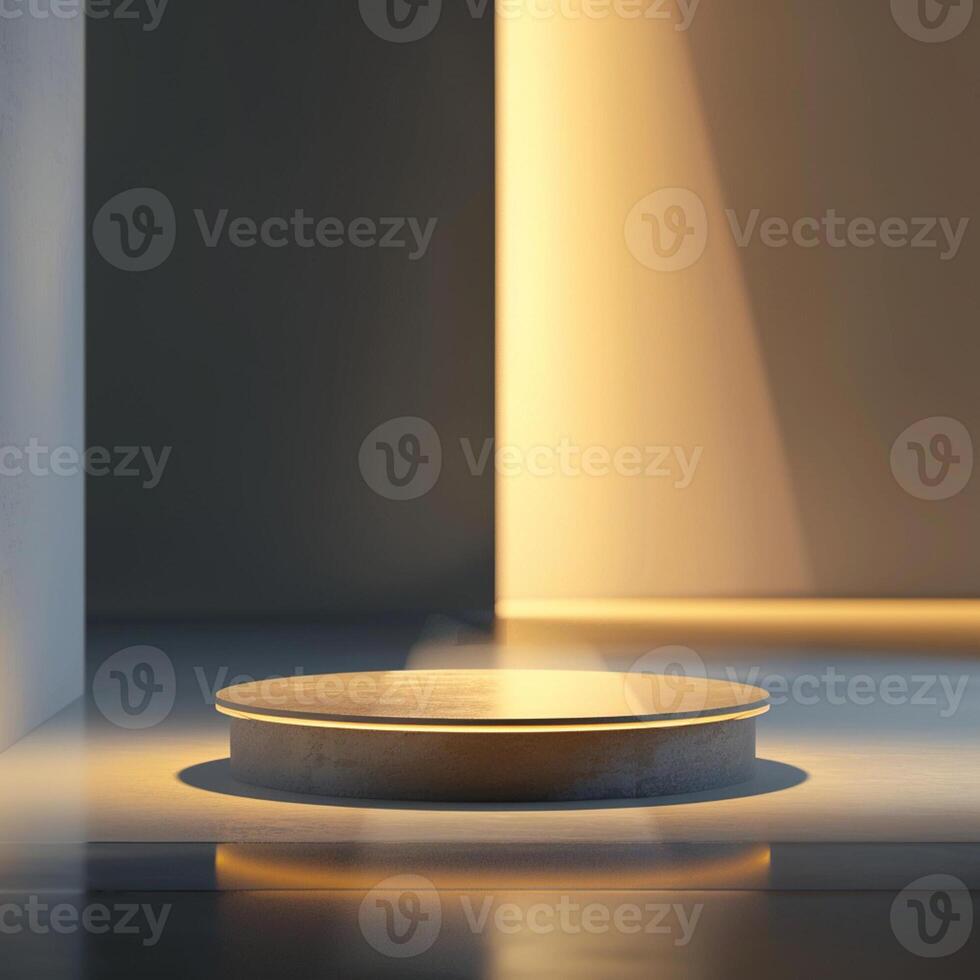 A round table in a room with a light shining on it photo