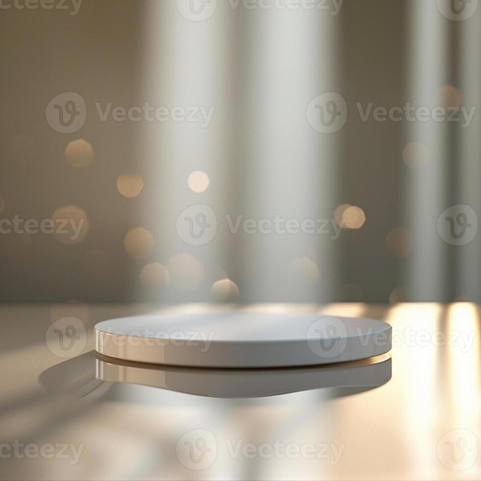 An empty white table with a spotlight shining on it photo