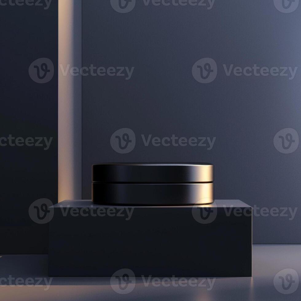 A black box sitting on a table in front of a wall photo