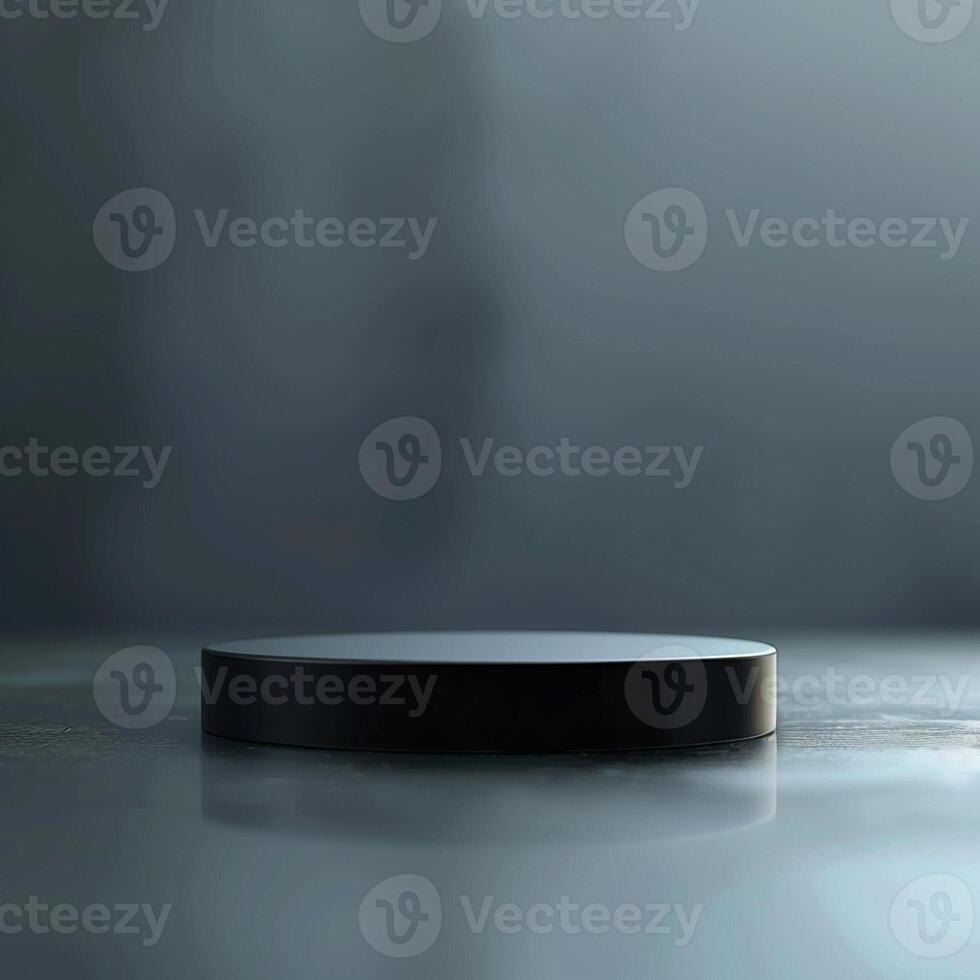 A black round table on a table with a light photo