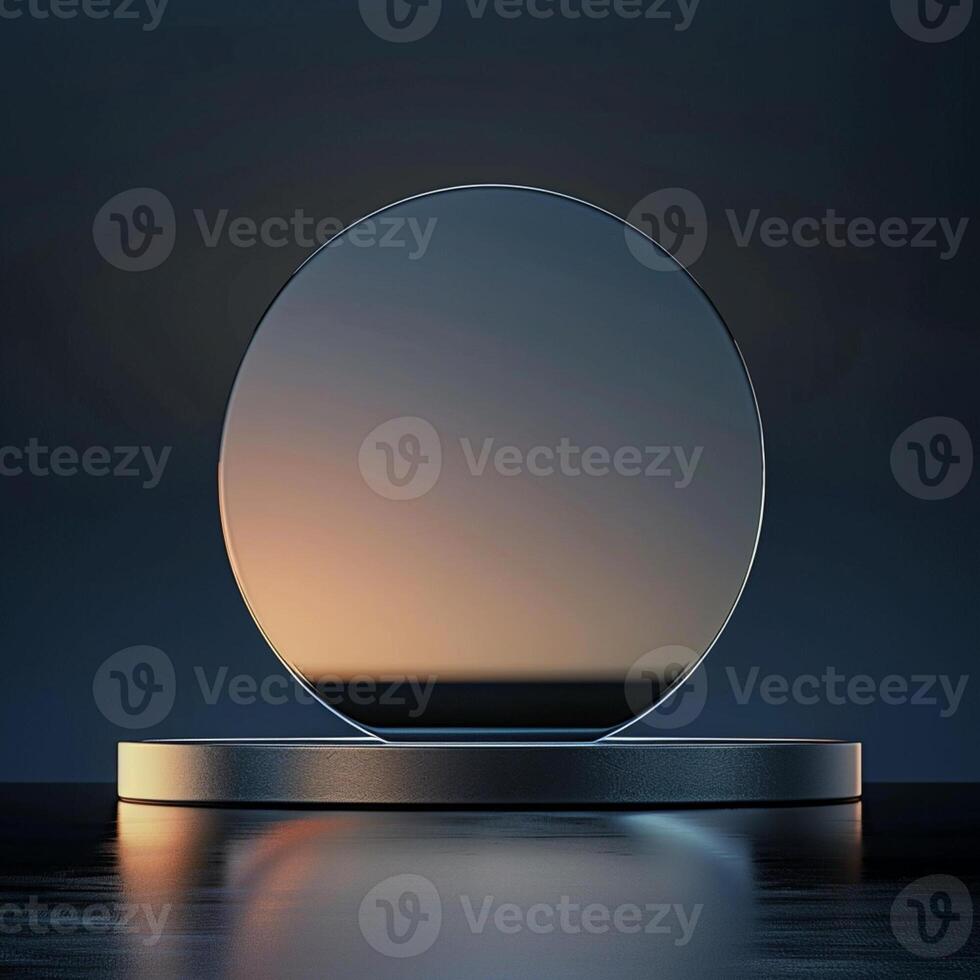 A mirror on a table with a dark background photo