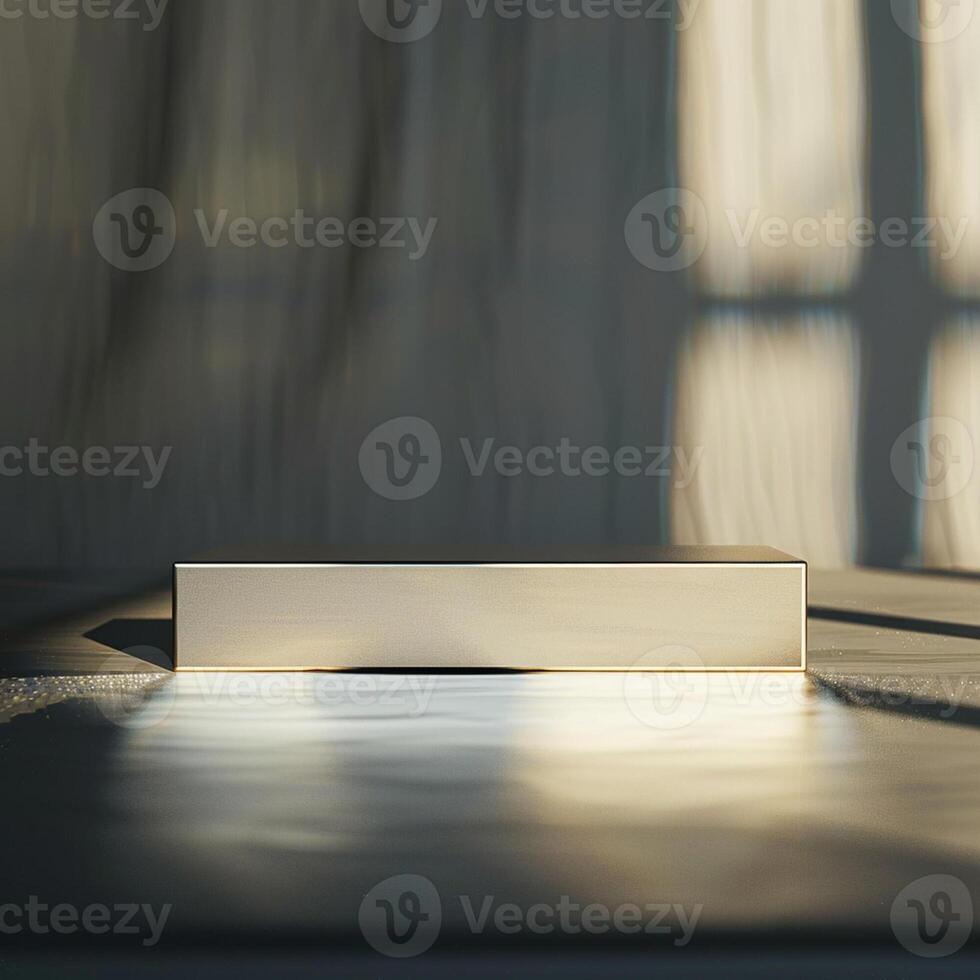 A white box sitting on a table in front of a window photo