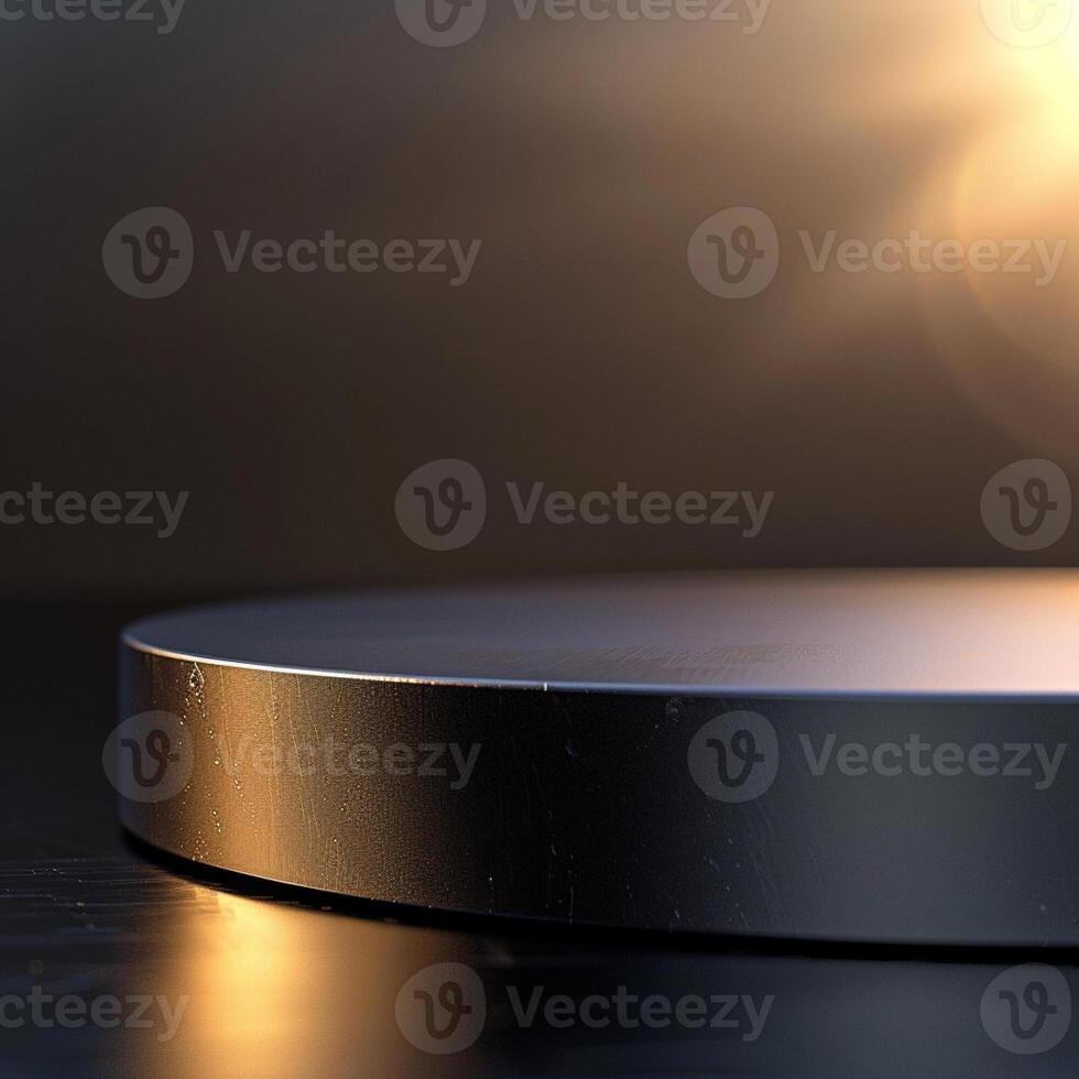 A black circular table with a light shining on it photo