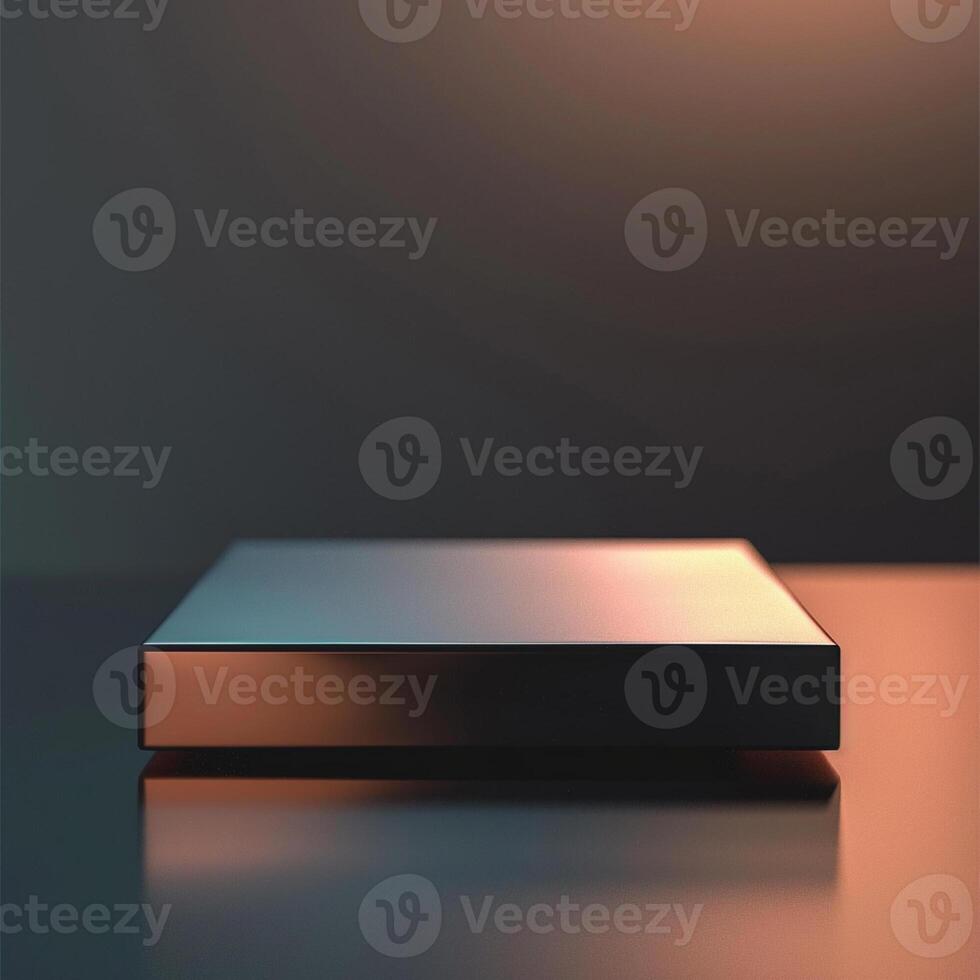 A black box sitting on a table with a light photo