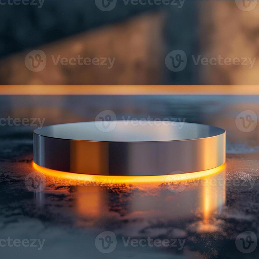 A metal ring sitting on a table with a glowing light photo