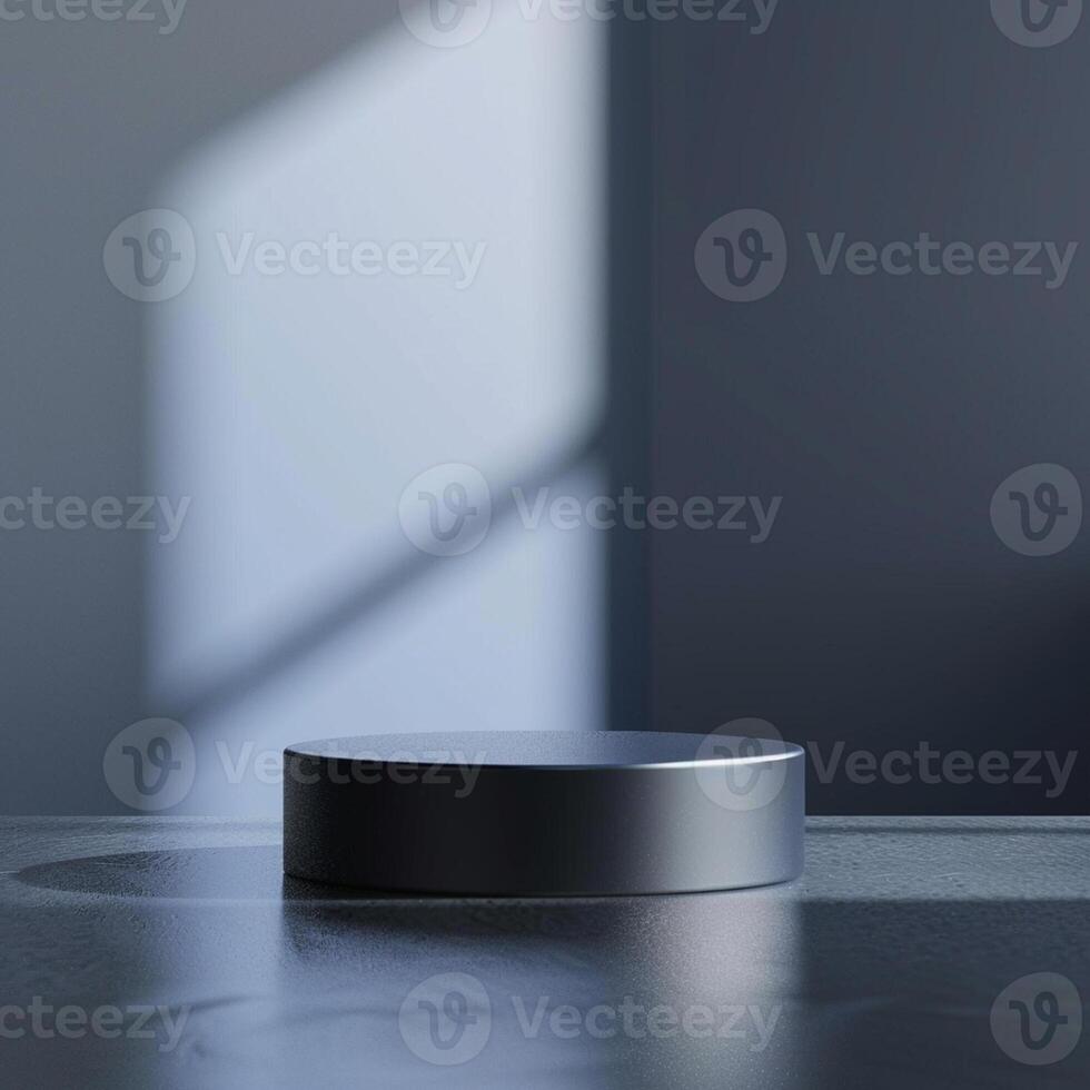 A black object sitting on a table in front of a window photo