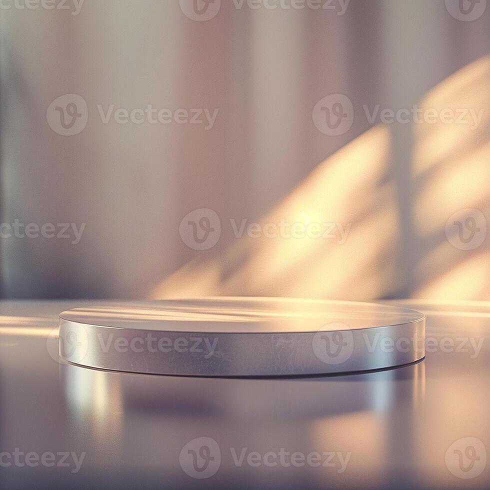 A white round table with a light shining on it photo