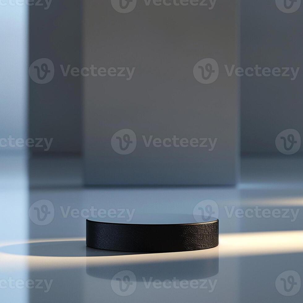 A black object sitting on a white floor photo