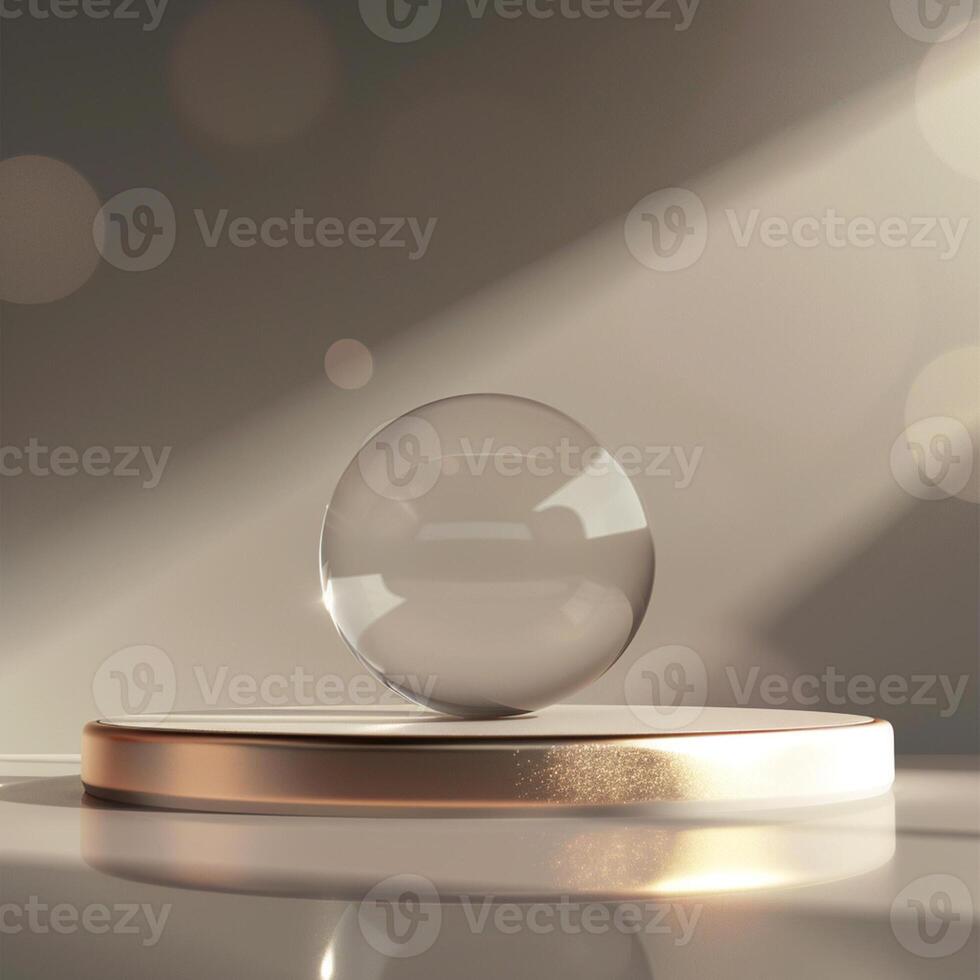A glass ball on a stand in front of a light photo