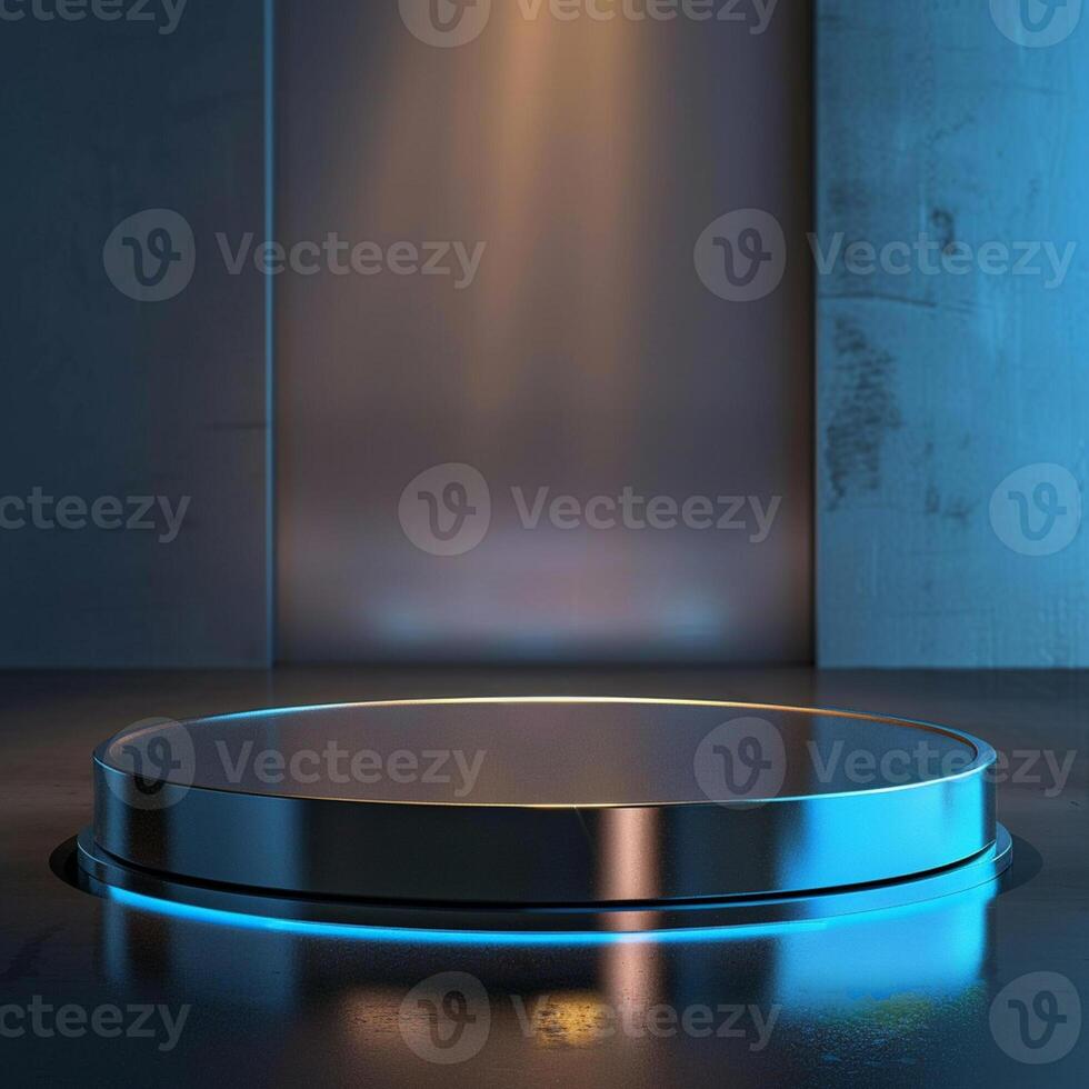 An empty metal pedestal with a spotlight on it photo