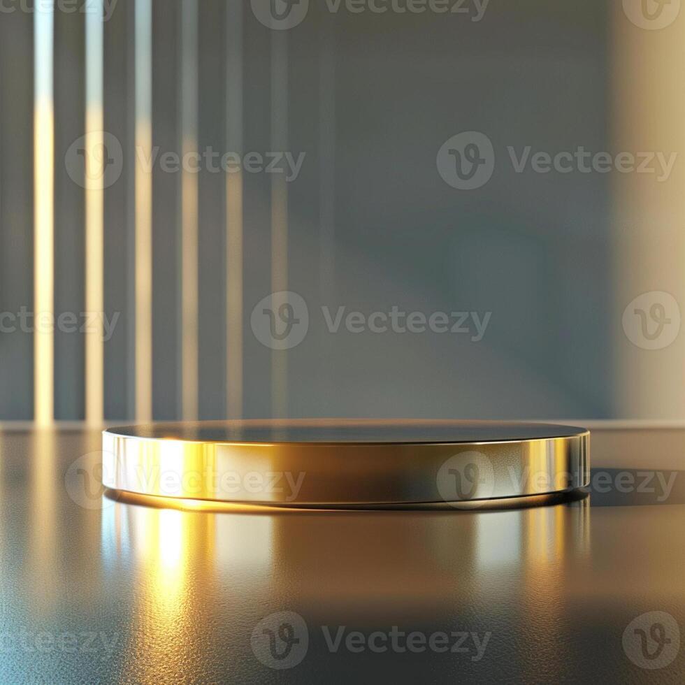 A golden round table with a light shining on it photo