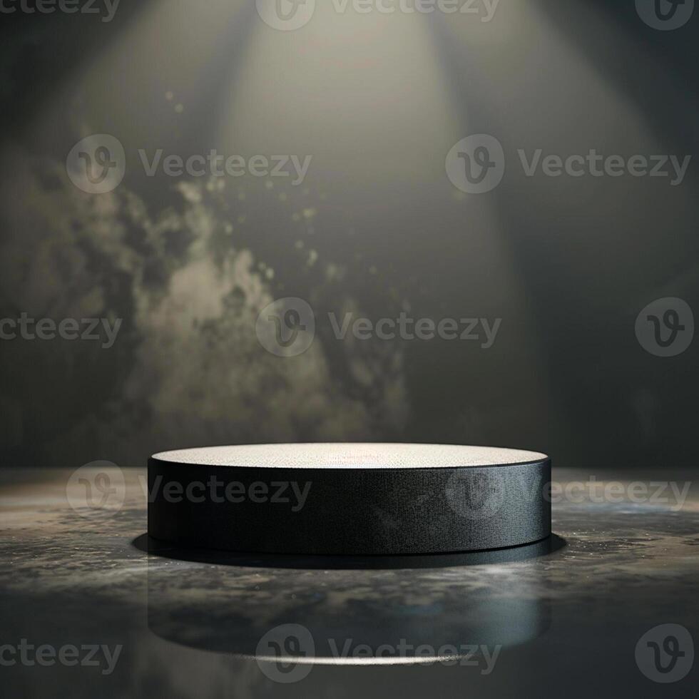 An empty round podium on a dark surface photo