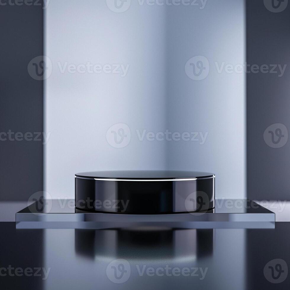 A black object on a table in front of a wall photo