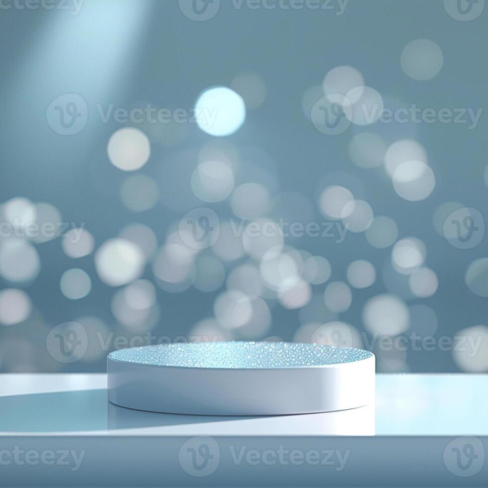 An empty pedestal on a table with a light background photo